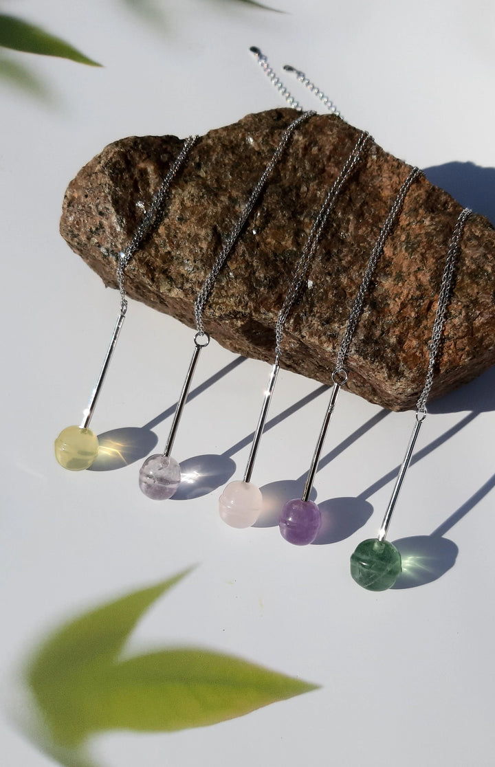 Green Fluorite Lollipop Silver  Chain statement long layering Necklace