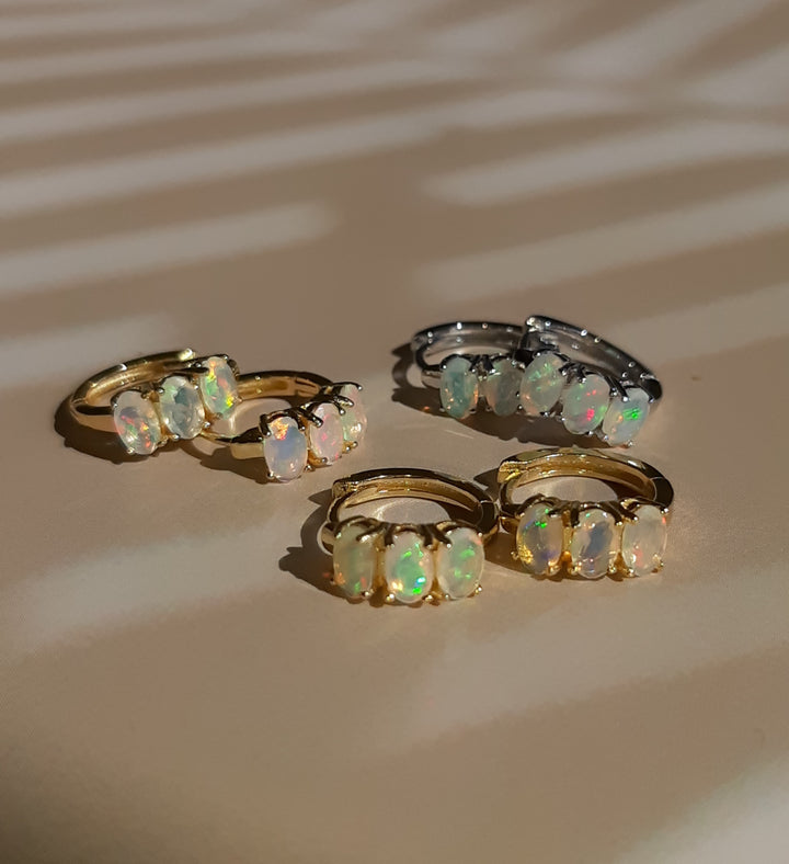 ethiopian opal sterling silver huggie hoop earrings dainty gemstone