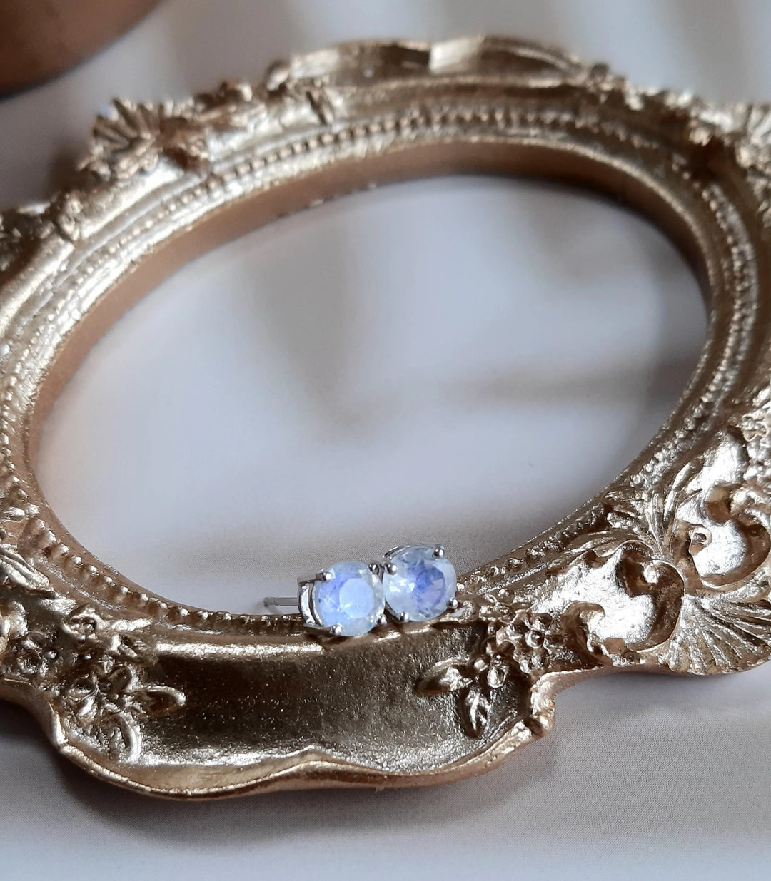 Rainbow moonstone sterling silver stud earrings