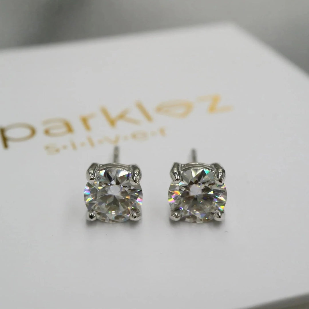 6 mm Moissanite Silver Stud Earrings