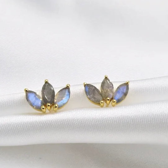 labradorite marquise 3 stones silver gold vermeil stud earrings cartilage