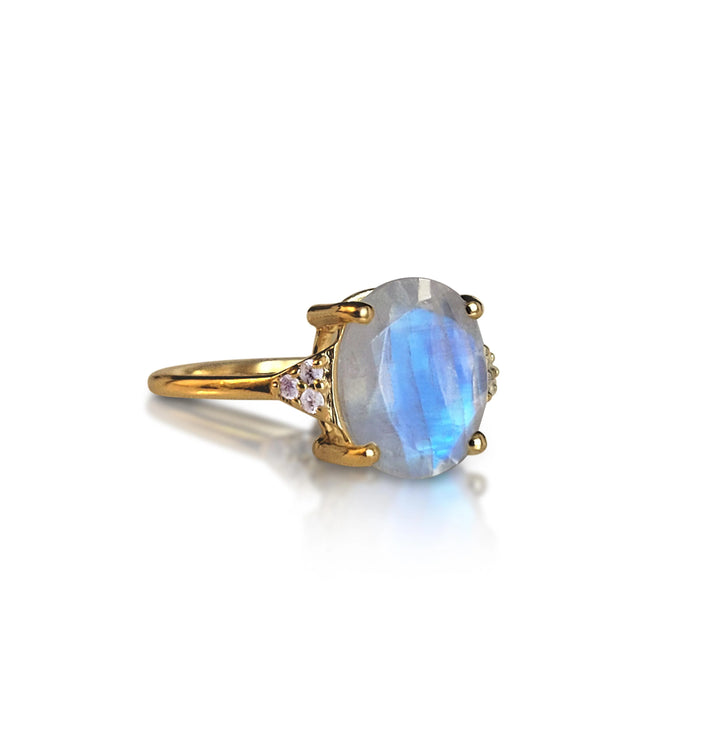 Promise Rainbow large oval Moonstone sterling Silver statement Ring