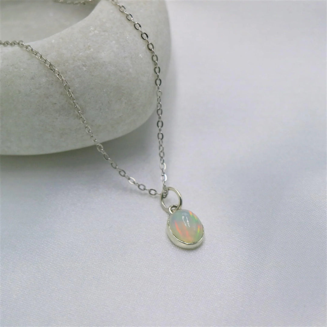 9 mm Ethiopian Opal Silver Necklace