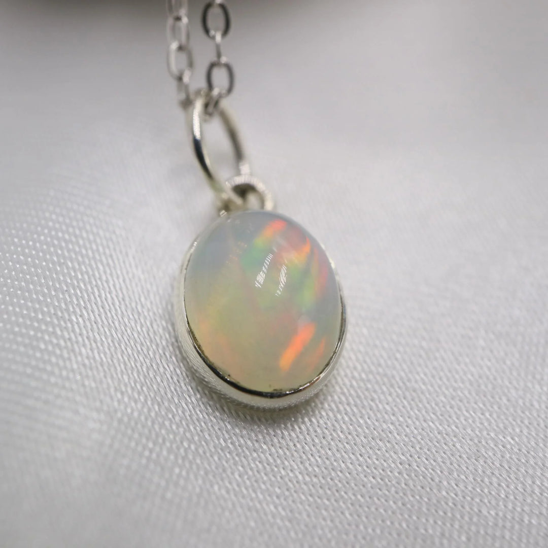 9 mm Ethiopian Opal Silver Necklace