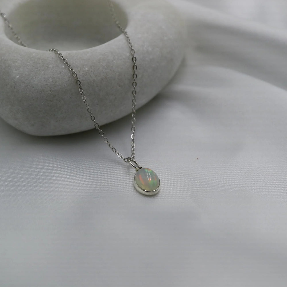 9 mm Ethiopian Opal Silver Necklace