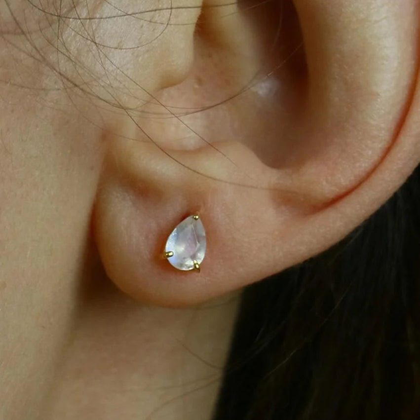 rainbow moonstone pear cut sterling silver stud earrings for bride every day wear