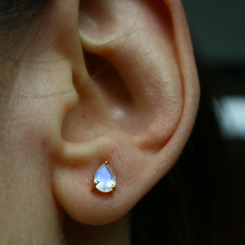 rainbow moonstone pear cut sterling silver stud earrings for bride every day wear