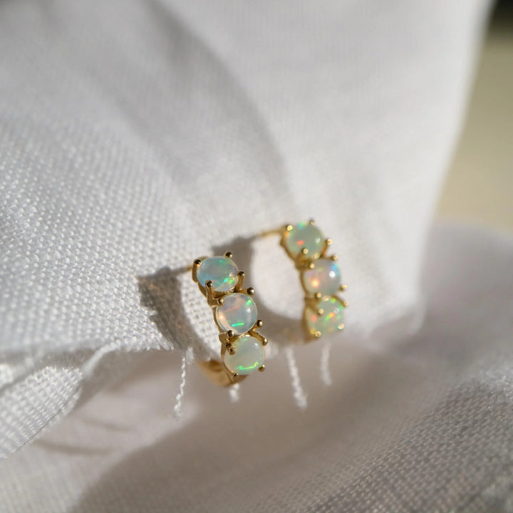 ethiopian opal gold vermeil silver huggie earrings