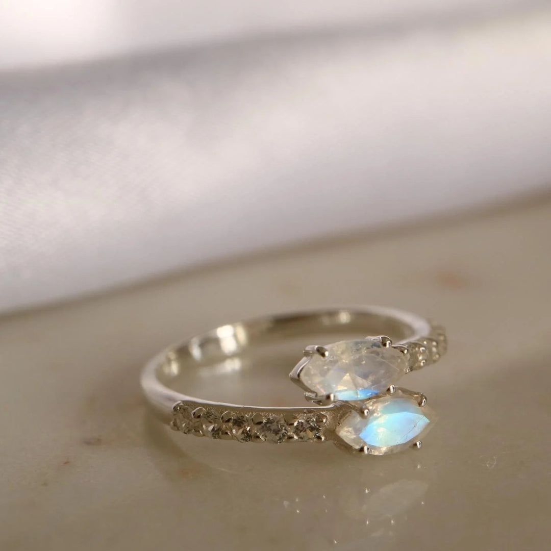 Marquise Moonstone Adjustable Silver Ring