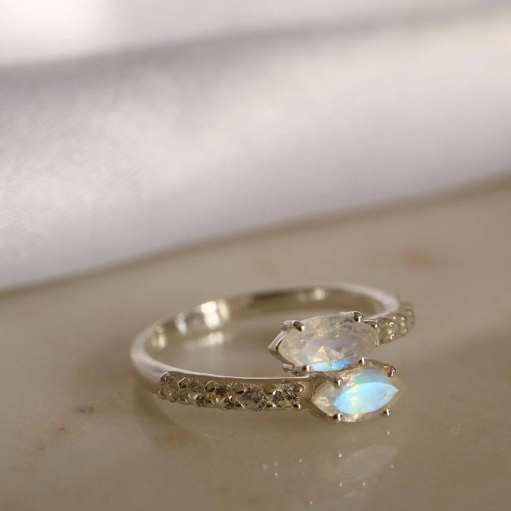 Marquise Moonstone Adjustable Silver Ring