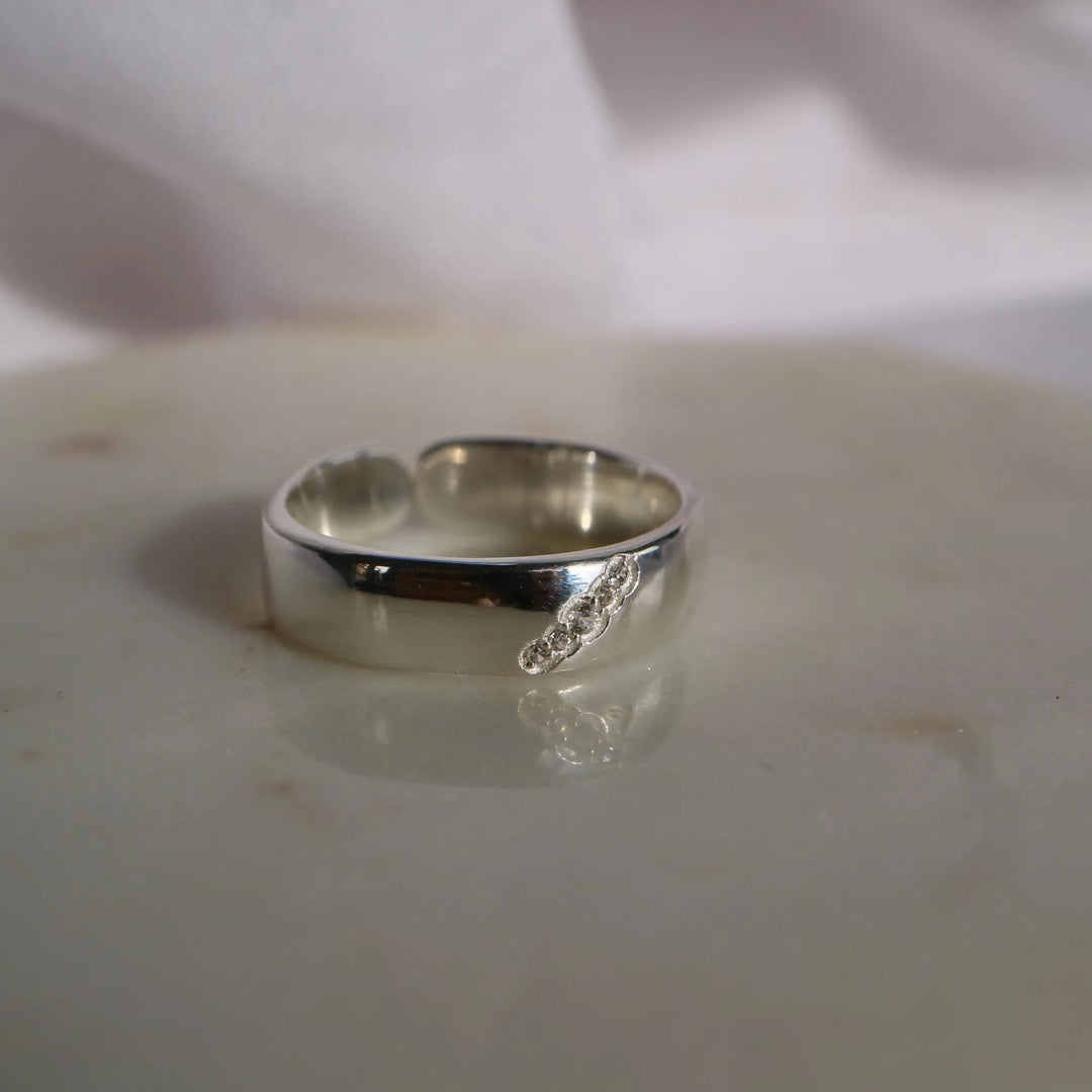 natural Zircon Cigar wide Band Adjustable open sterling silver  statement Ring