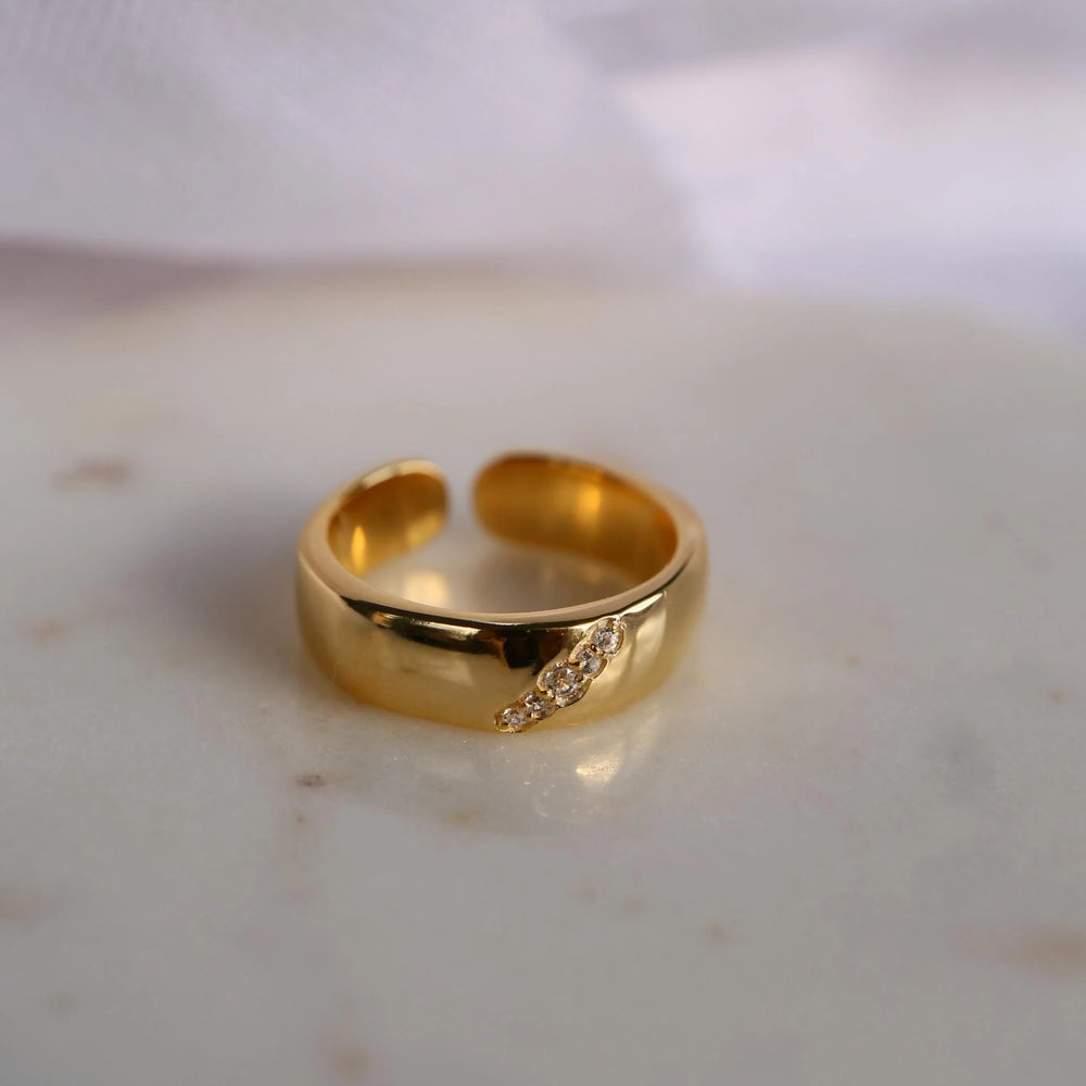 natural Zircon Cigar wide Band Adjustable open sterling silver Gold statement Ring