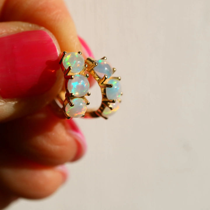 ethiopian opal gold vermeil silver huggie earrings