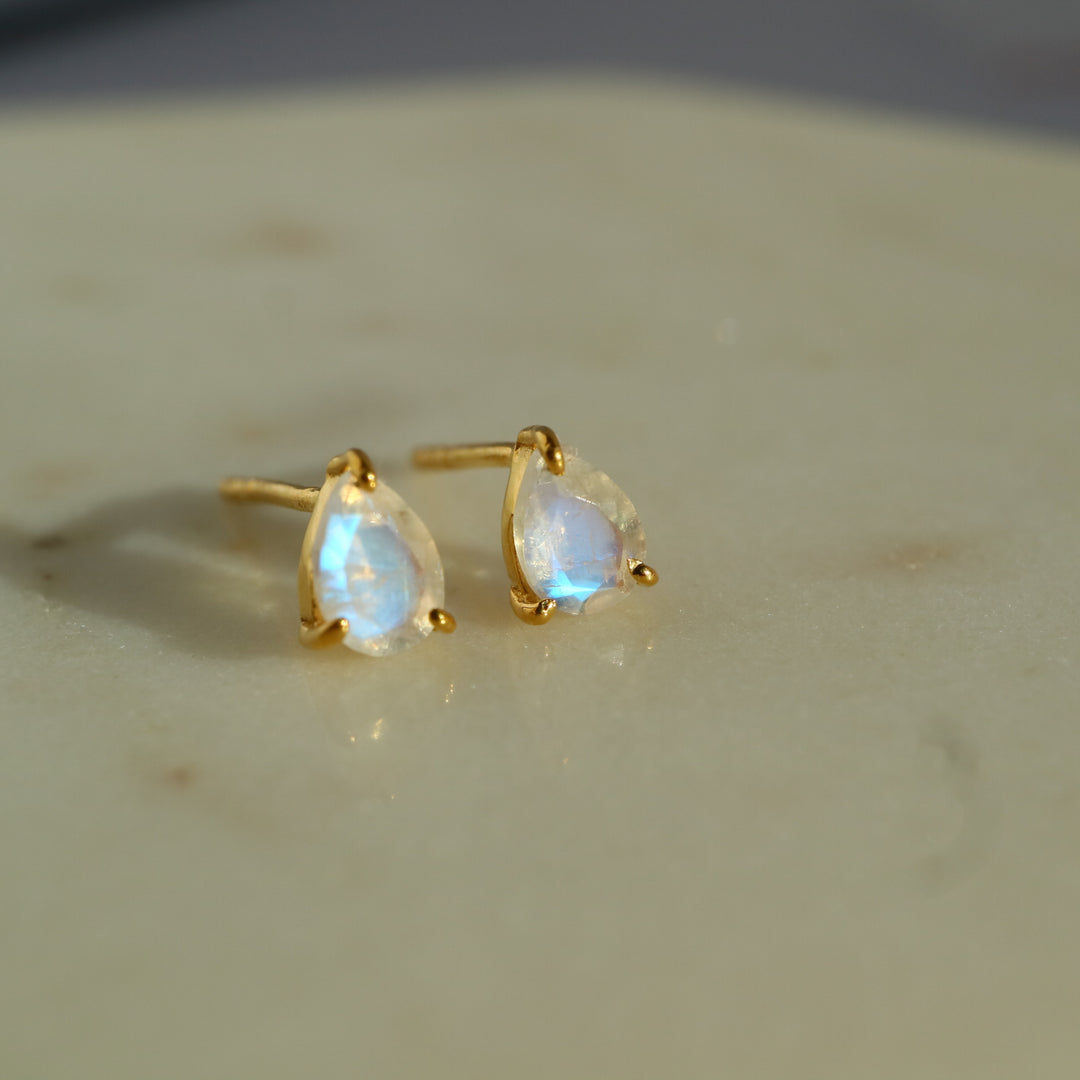 rainbow moonstone pear cut sterling silver stud earrings for bride every day wear
