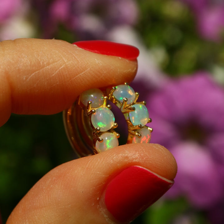 Ethiopian Opal Silver Hoop huggie Earrings