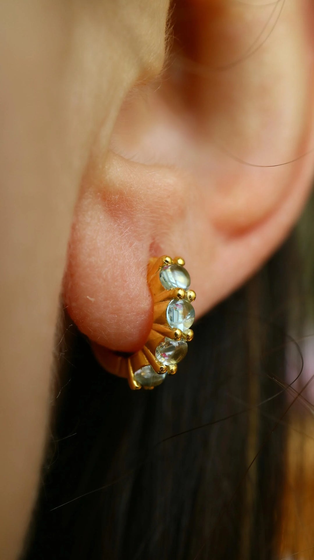 natural aquamarine gold vermeil silver huggie hoop earrings