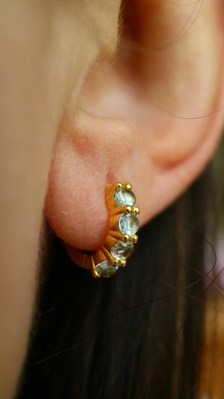 natural aquamarine gold vermeil silver huggie hoop earrings