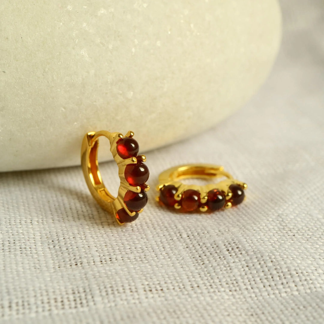 Natural Garnet Gold vermeil Huggie Hoop Silver Earrings