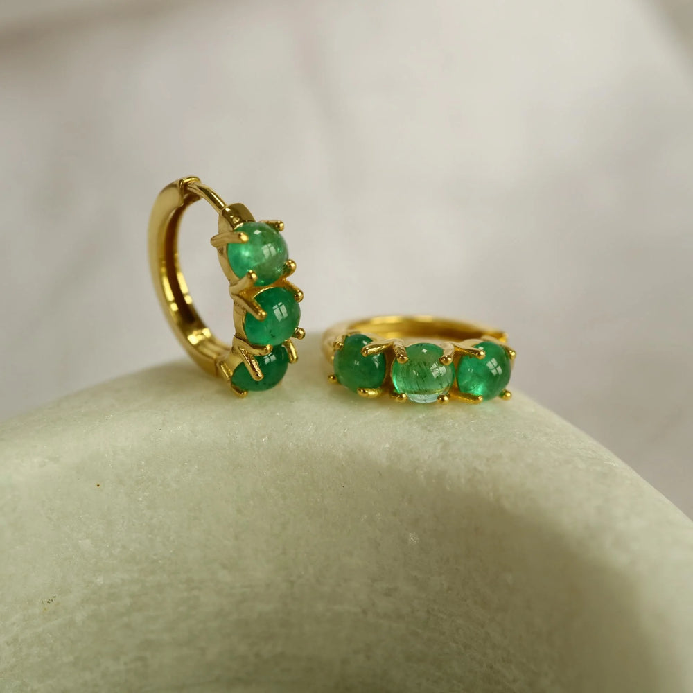 zambian emerald silver gold vermeil huggie hoop earrings