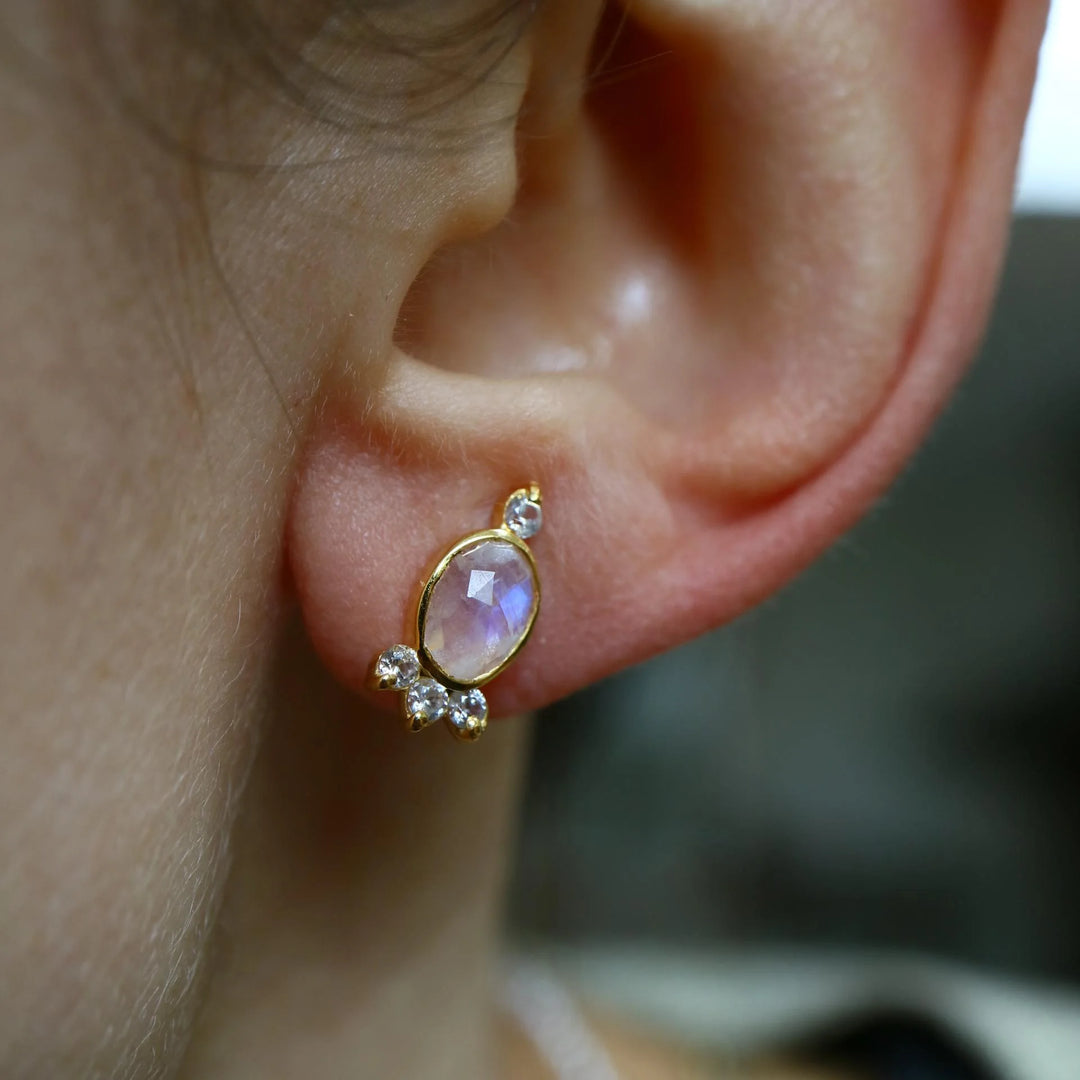 Organic Rose Cut Moonstone Gold Earrings
