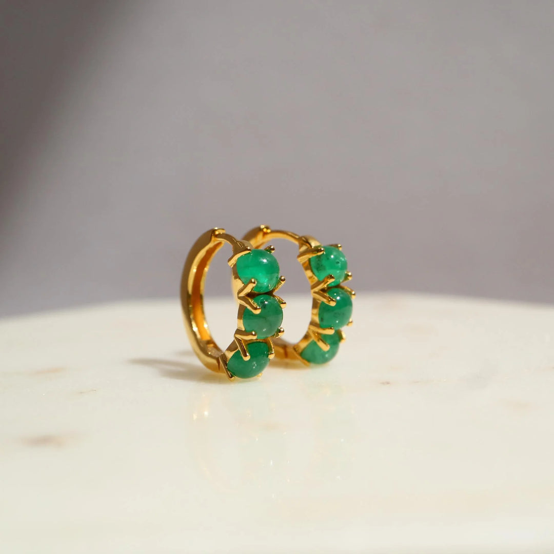 zambian emerald silver gold vermeil huggie hoop earrings