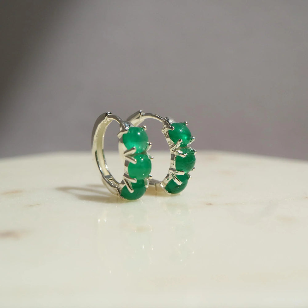 zambian emerald silver huggie hoop earrings