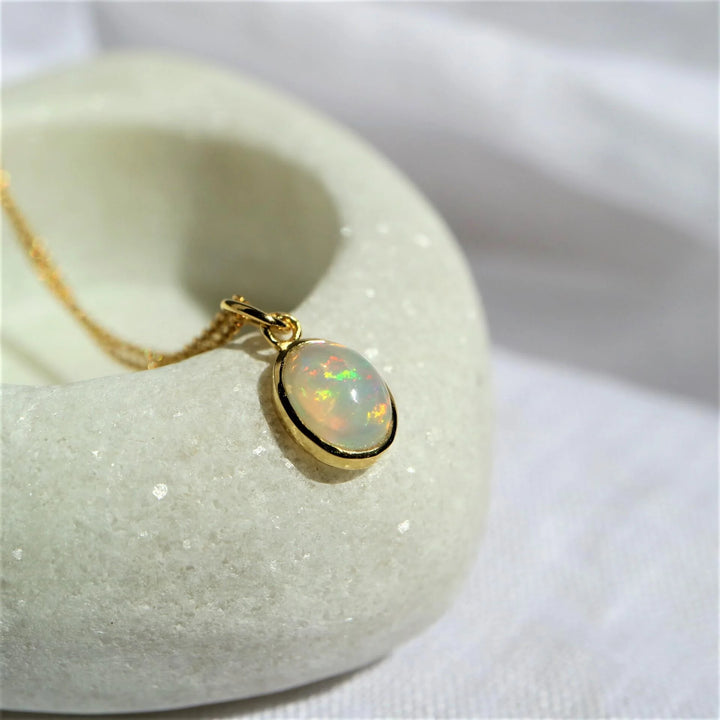 9 mm Ethiopian Opal Gold chain pendant Necklace