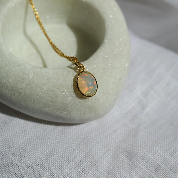 9 mm Ethiopian Opal Gold chain pendant Necklace