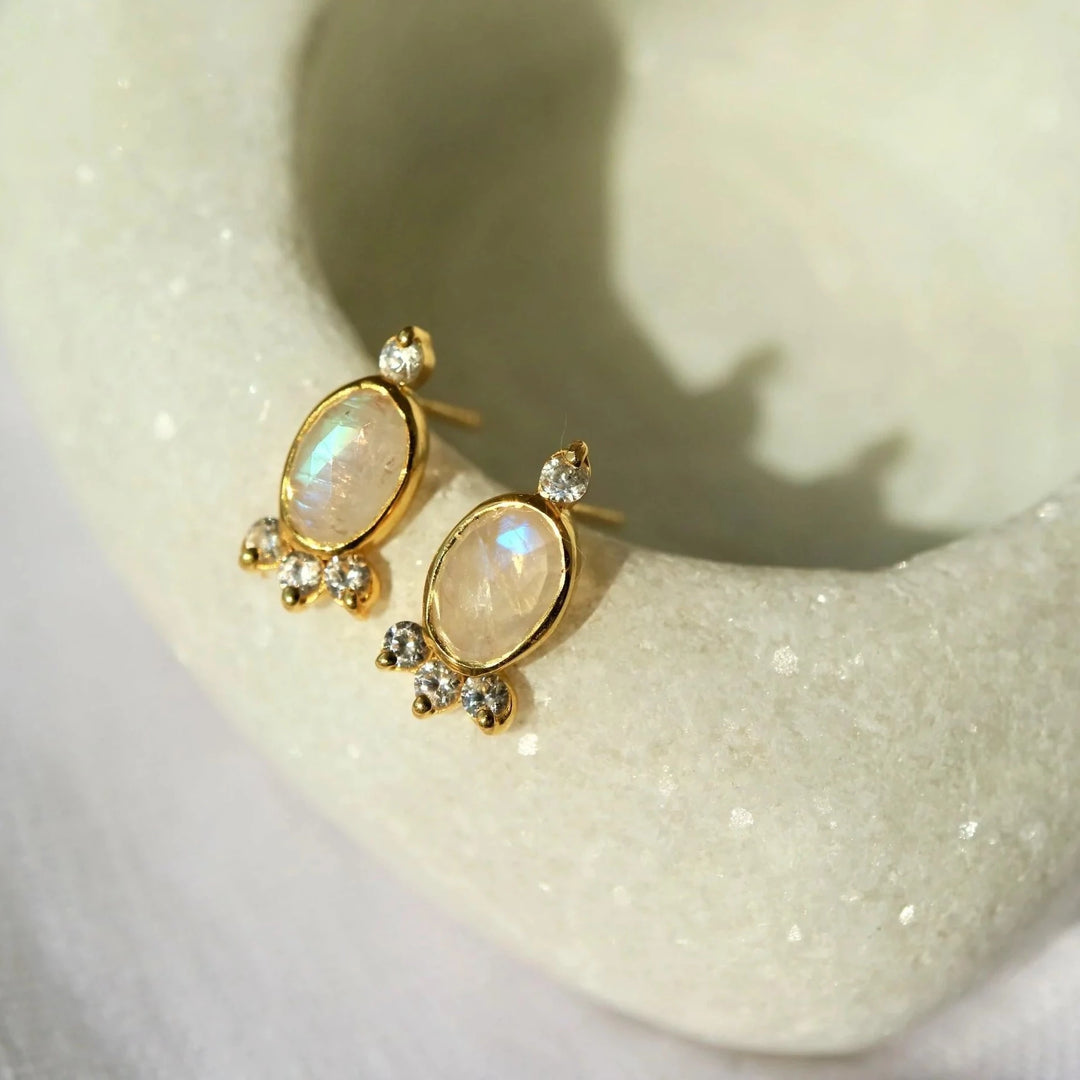 Organic Rose Cut Moonstone Gold Earrings
