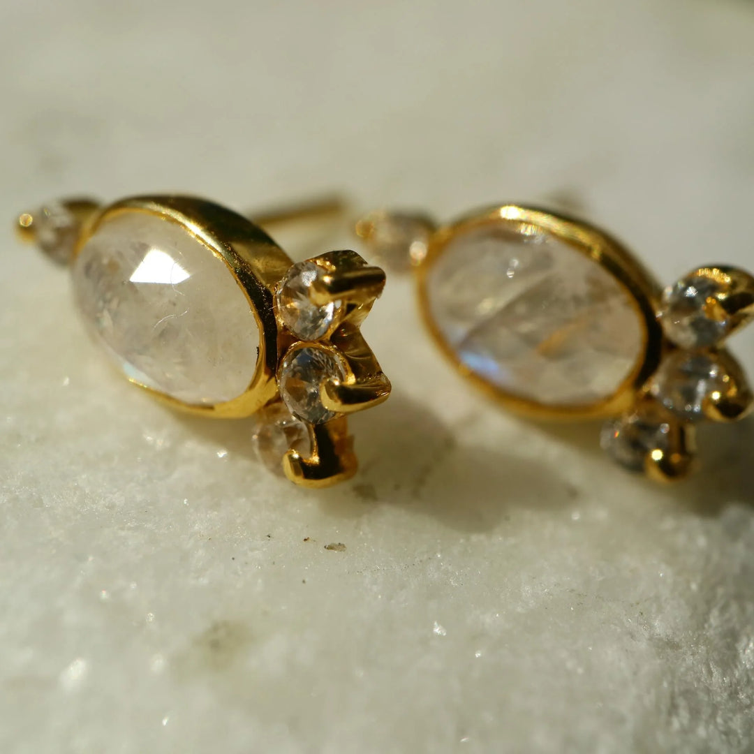 Organic Rose Cut Moonstone Gold Earrings