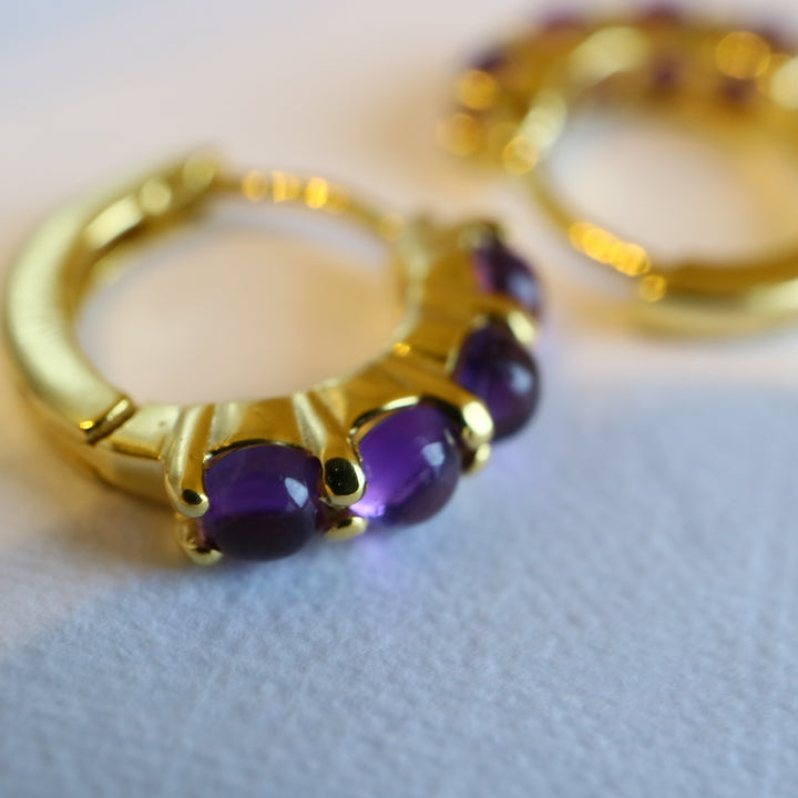 crystal Amethyst Huggie Silver hoops gemstone dainty Earrings