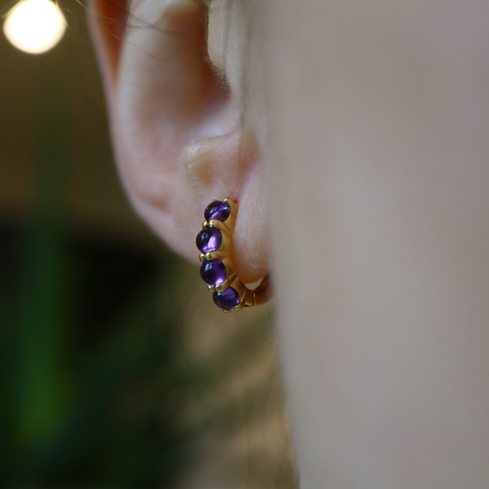 crystal Amethyst Huggie Silver hoops gemstone dainty Earrings