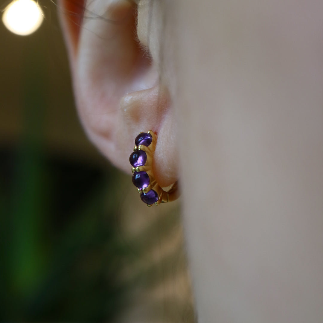 crystal Amethyst Huggie Silver hoops gemstone dainty Earrings