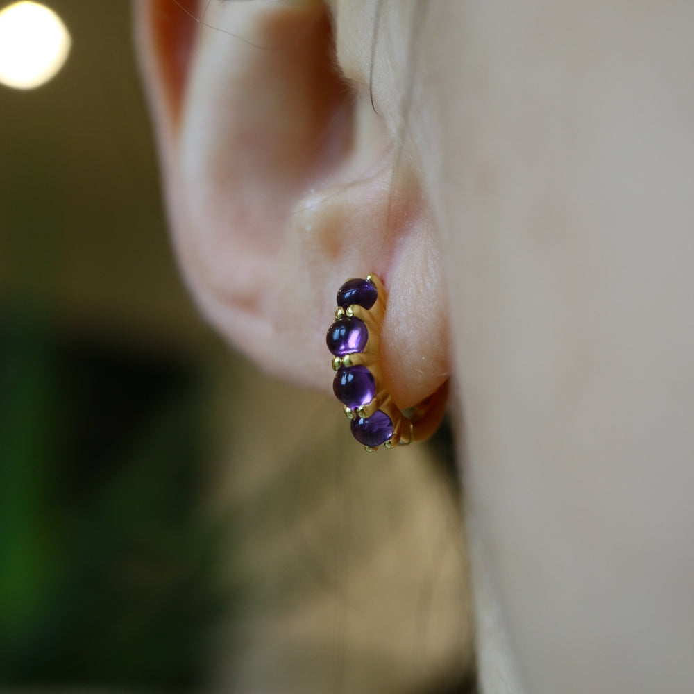 Amethyst Huggie hoops Gold dainty gemstone Earrings