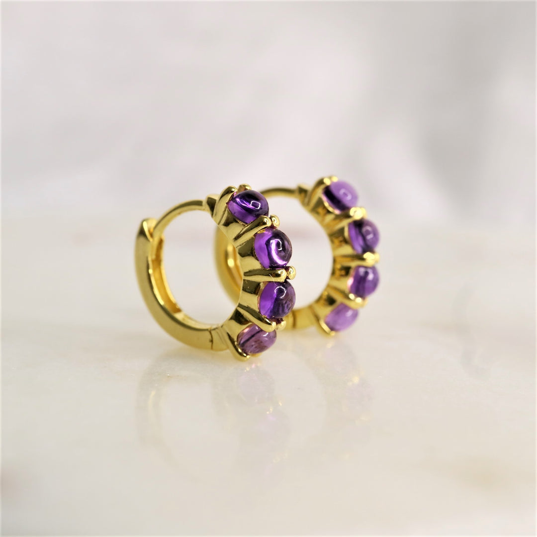 Amethyst Huggie hoops Gold dainty gemstone Earrings