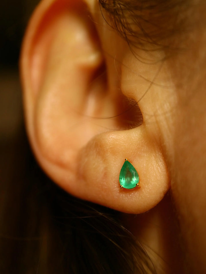 Pear Cut Zambian Emerald Gold Stud Earrings