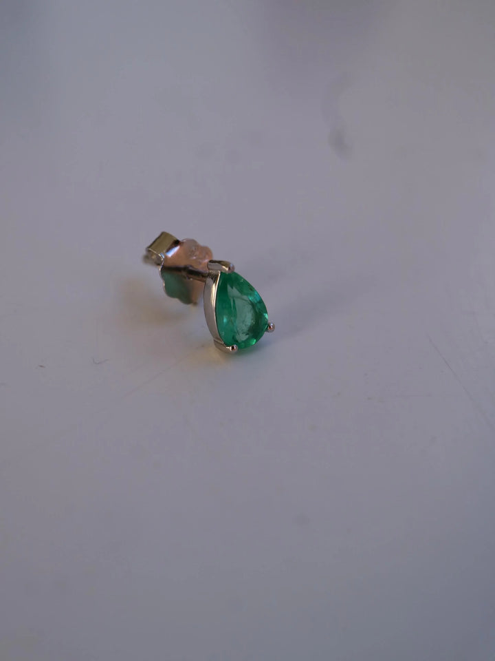 Pear Cut Zambian Emerald Silver Stud Earrings
