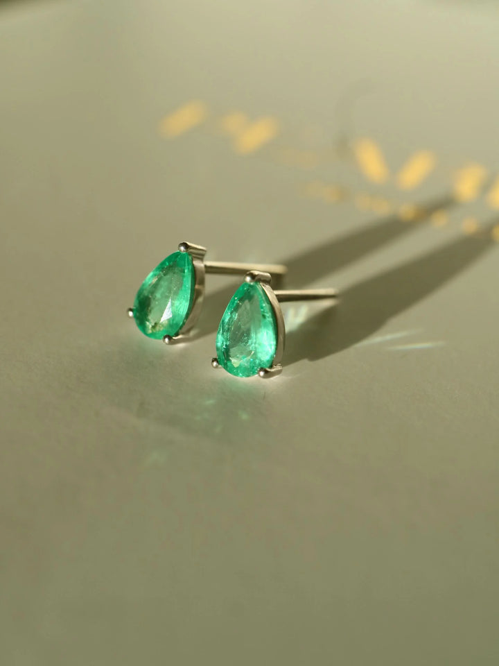 Pear Cut Zambian Emerald Silver Stud Earrings