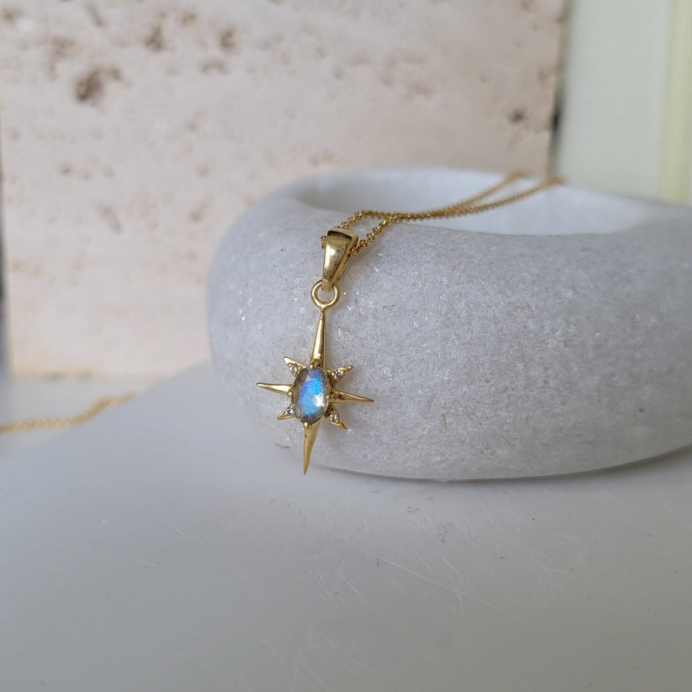 natural labradorite the north star celestial gold filled chain pendant necklace