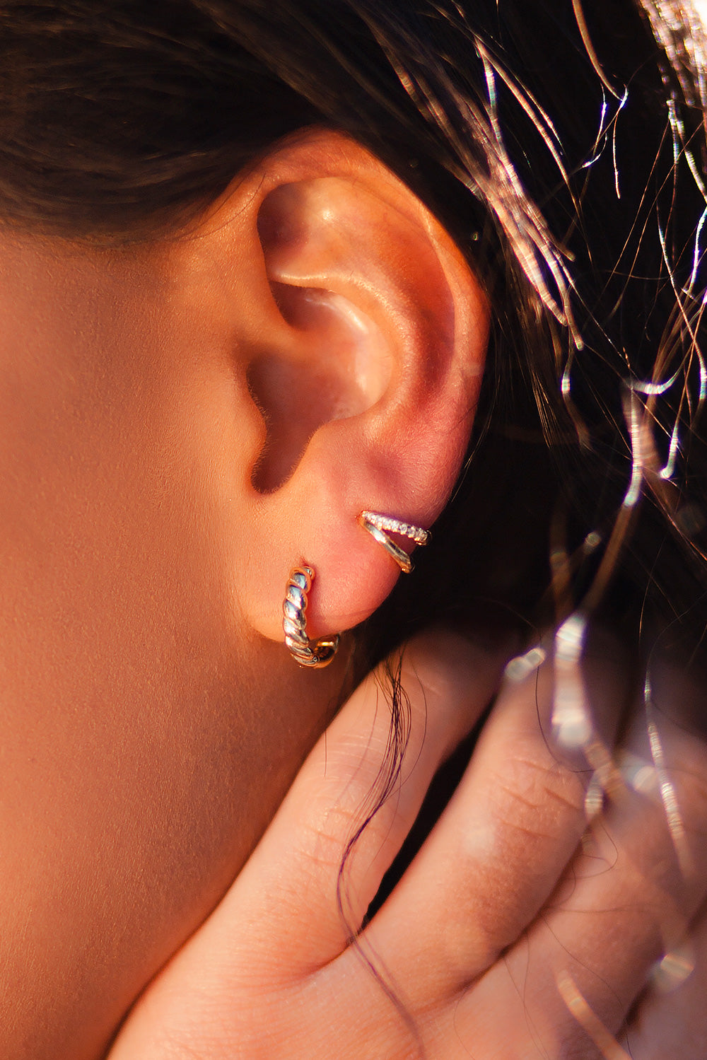 Dainty Double Silver  Huggie Hoop  Earrings