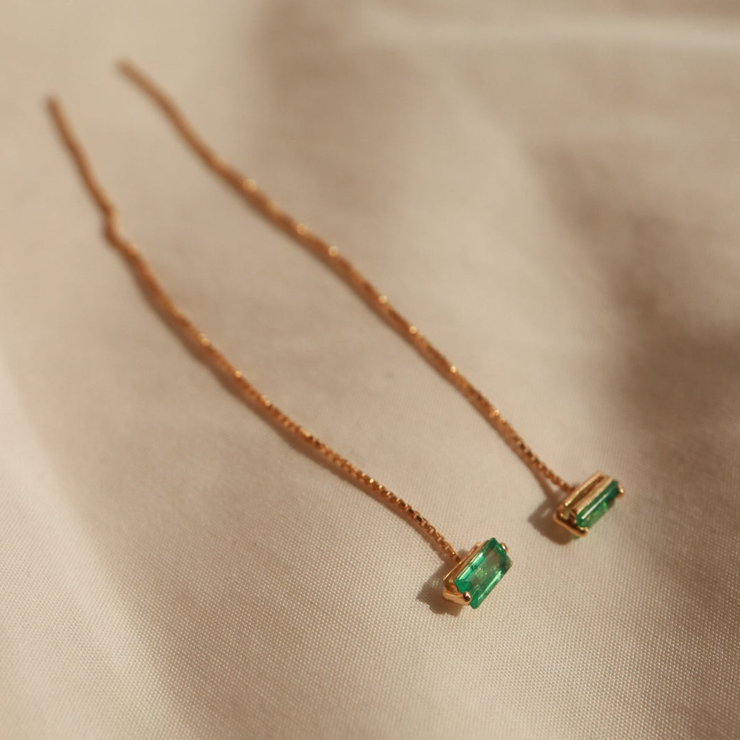 Natural zambian Emerald Threader Chain Gold cartilage helix Earrings