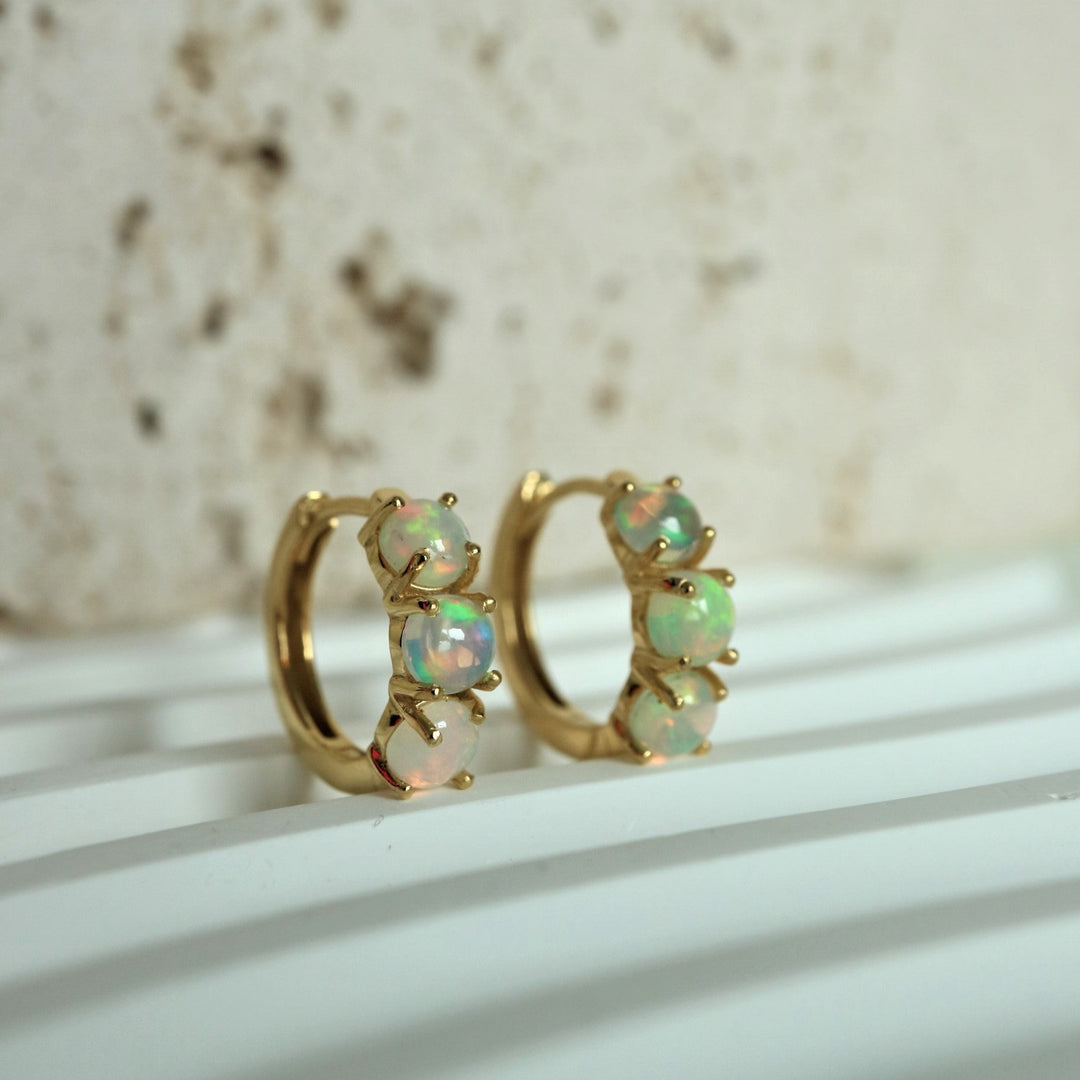 ethiopian opal gold vermeil silver huggie earrings