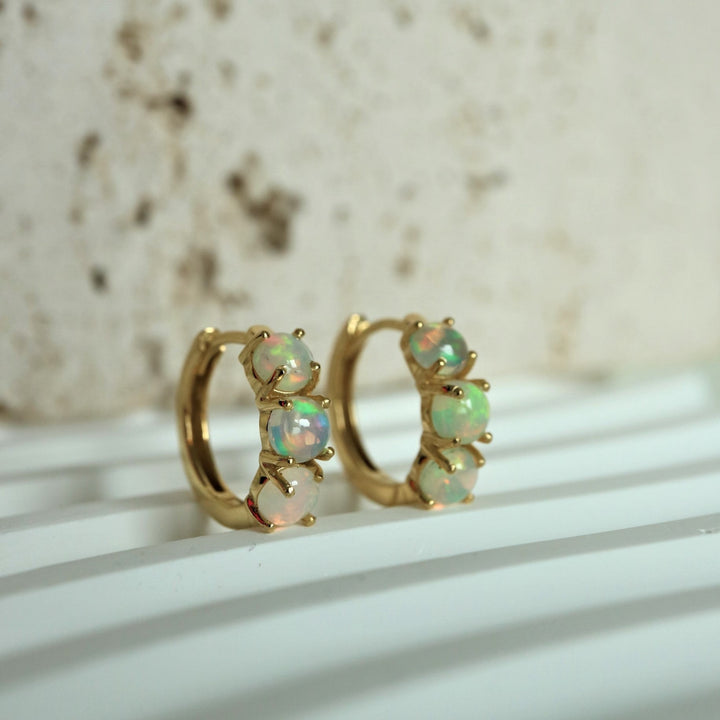 ethiopian opal gold vermeil silver huggie earrings