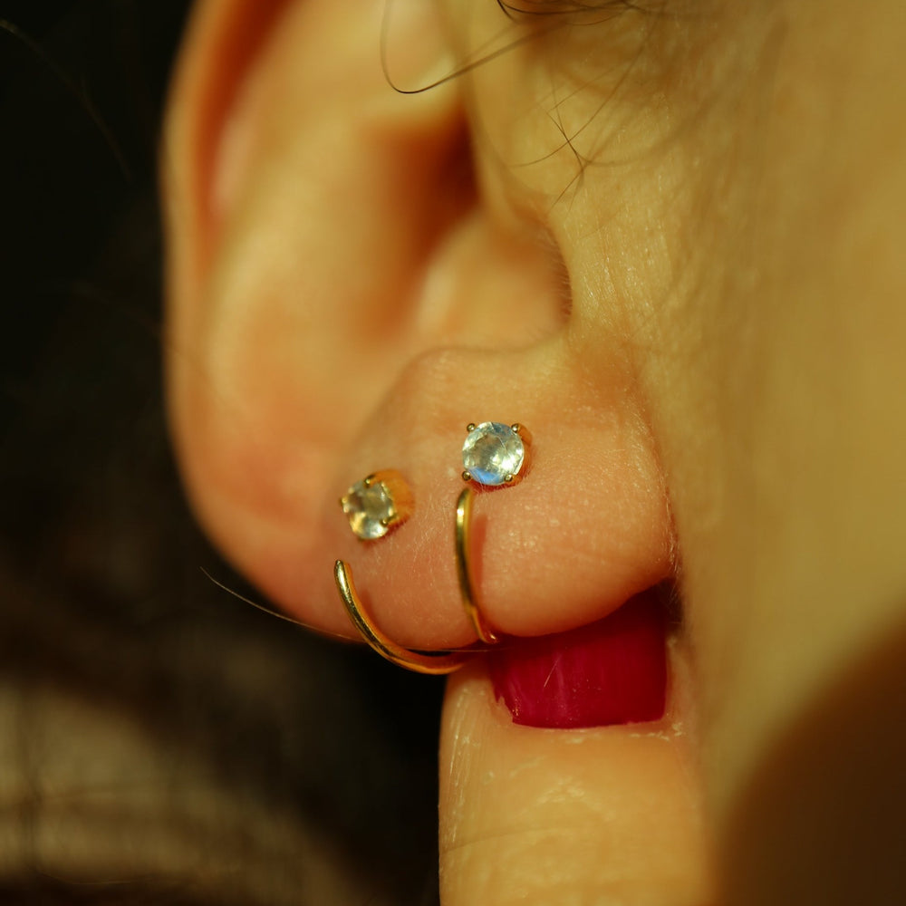 natural moonstone huggie open hook earrings made of sterling silver