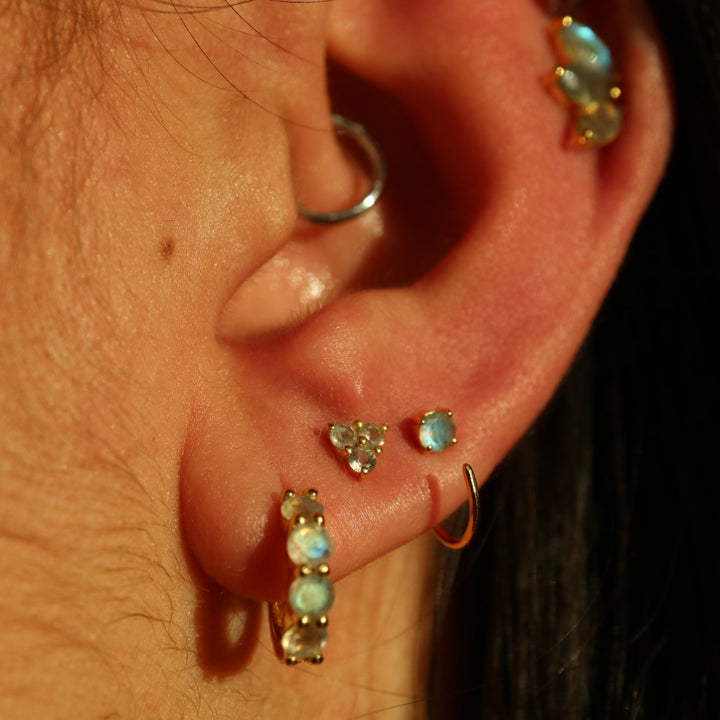 natural labradorite sterling silver open hook dainty minimalist huggie earrings for cartilage, helix, second piercing