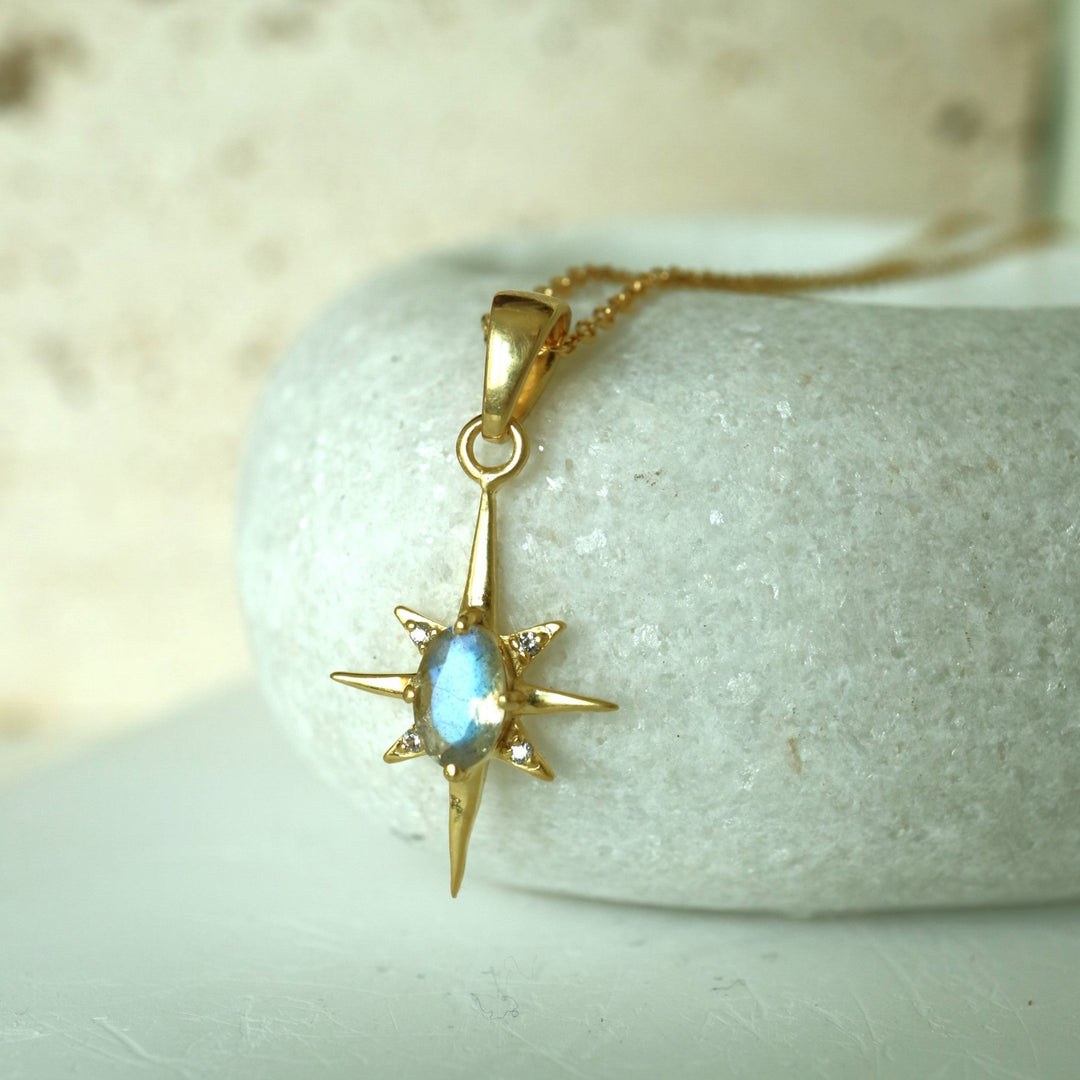 natural labradorite the north star celestial gold filled chain pendant necklace