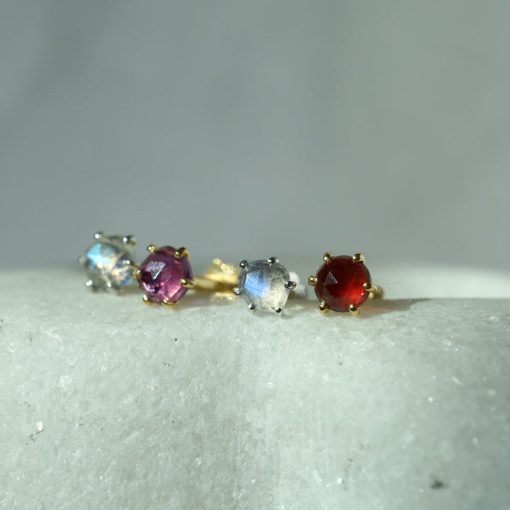 mozambique red natural garnet sterling silver labret stud earrings with internally threaded screw flat backs