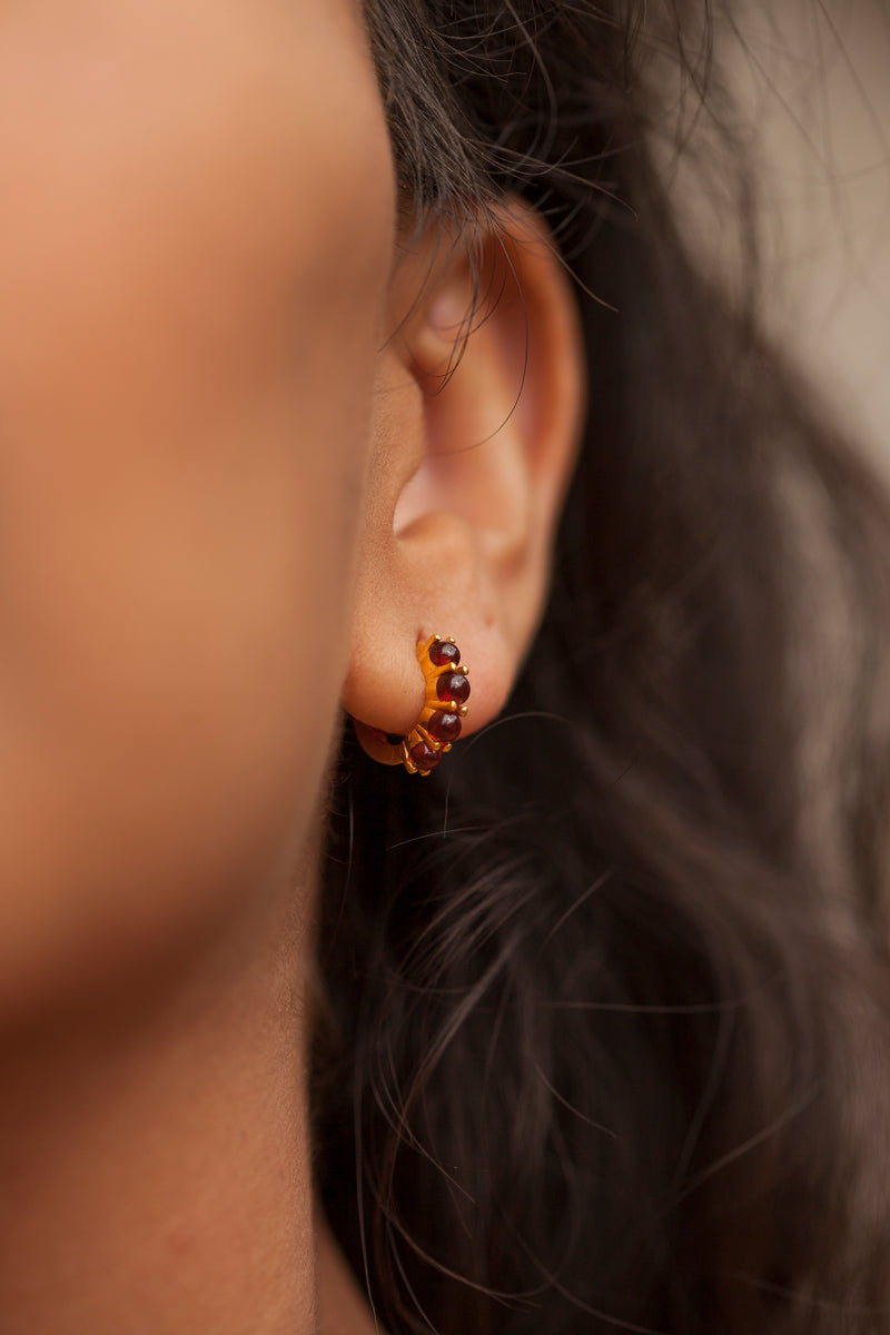 Natural Garnet Gold vermeil Huggie Hoop Silver Earrings