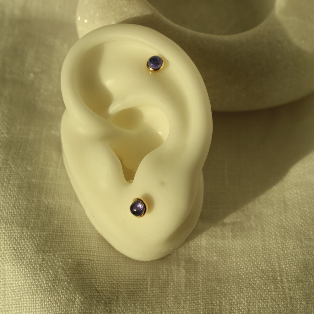 cabochon natural tanzanite sterling silver labret internally threaded stud earrings for cartilage helix piercing