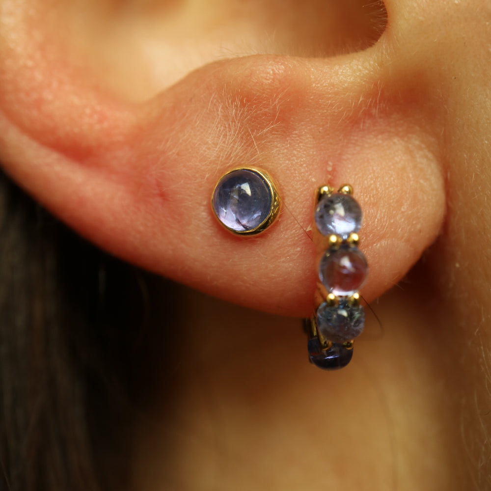 natural tanzanite cabochon labret stud earrings gold vermeil internally threaded